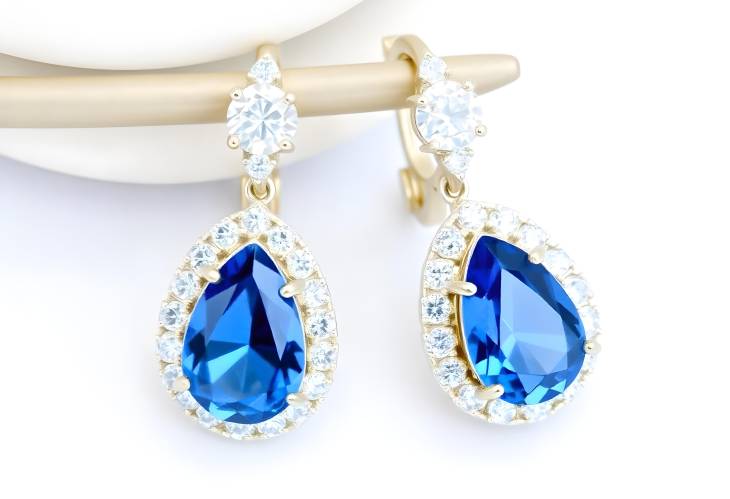 Brilliant Sapphire and Diamond Earrings Pear Cut Design